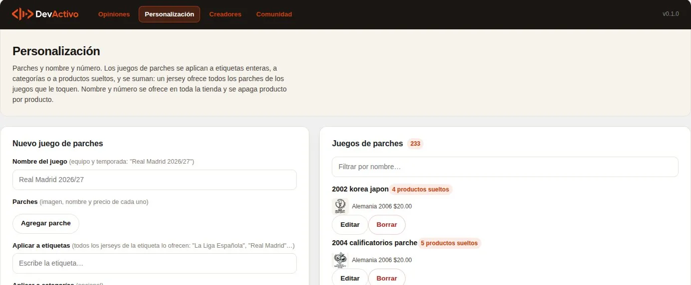 Pantalla 1 de Plugin de WooCommerce a la medida para una tienda de jerseys: personalización de productos