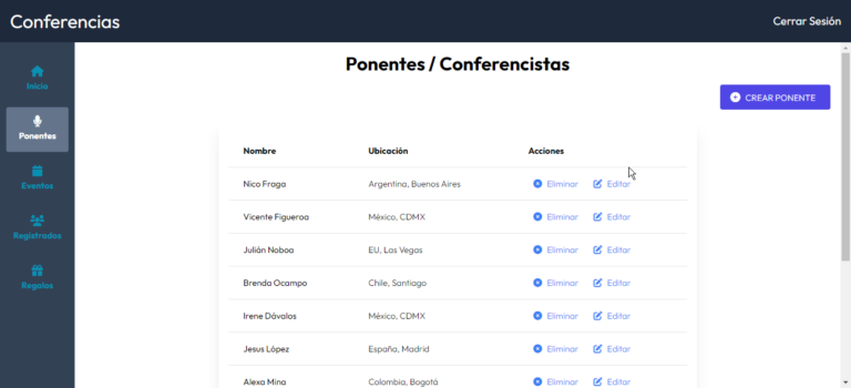 Sitio web de conferencias